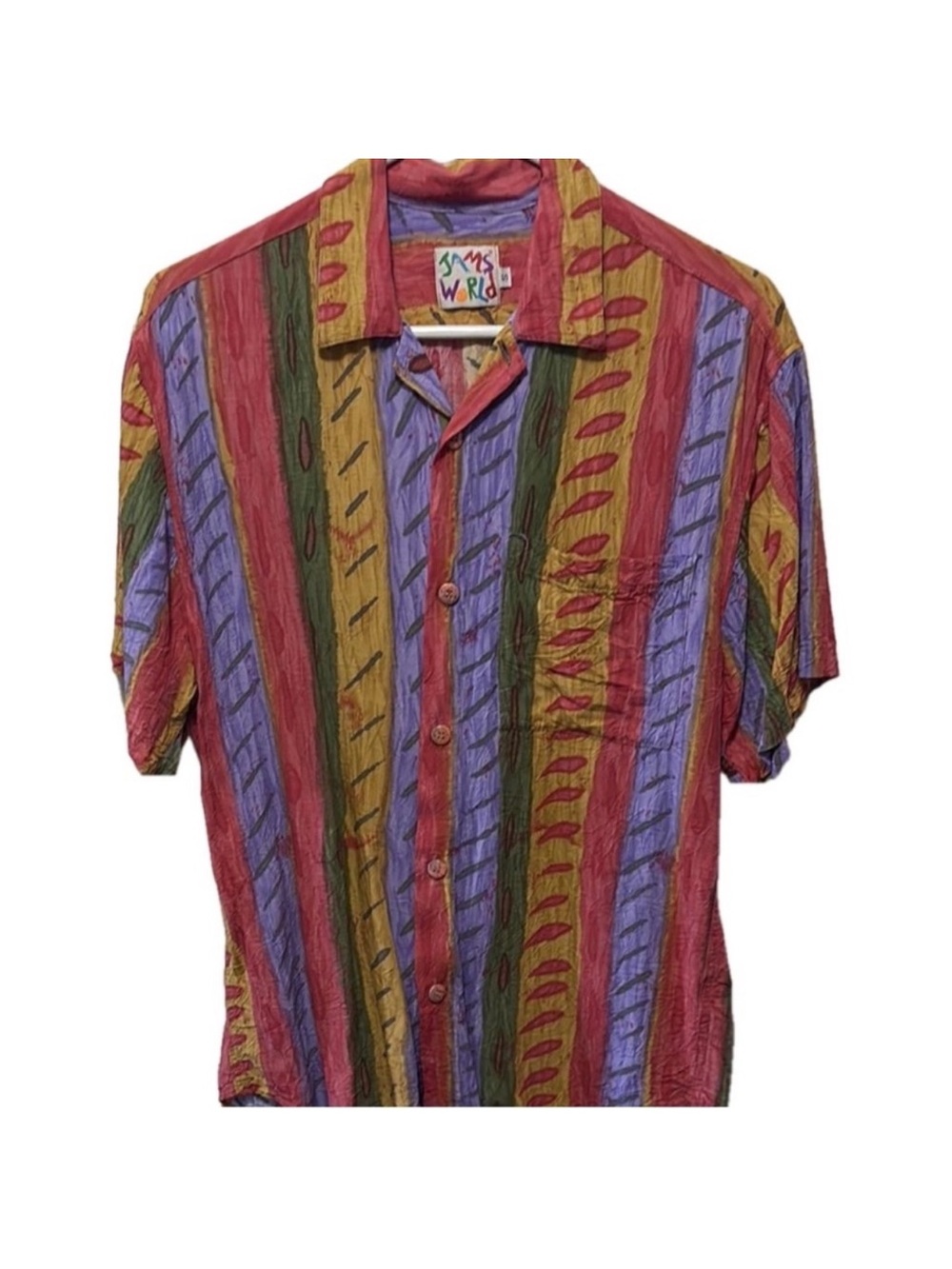 Jams World Multicolor Vertical Stripe Camp-Collar Button Shirt EUC - Picture 2 of 4